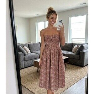 J. Crew Dress Liberty of London Women's 6 Red Floral Print Strapless Pockets